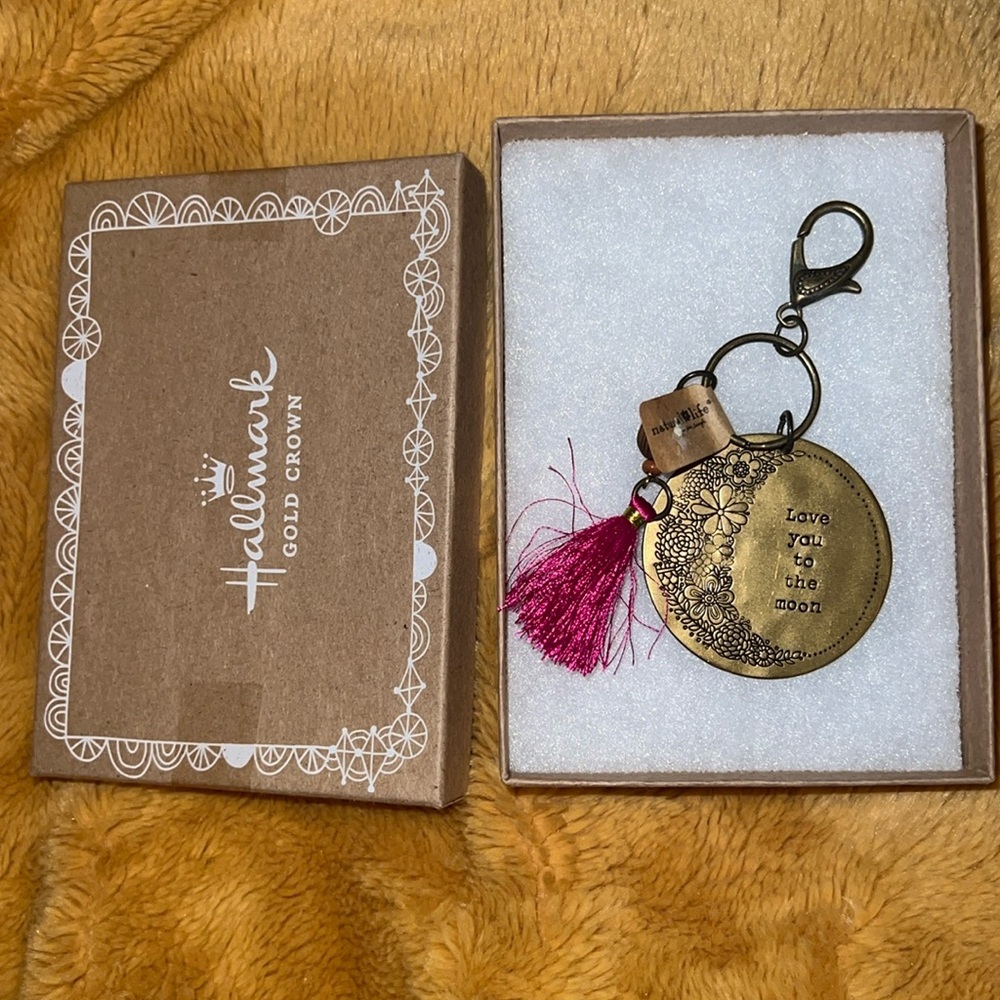 Natural Life key chain bag tag “Love you to the moon” metal w/tassel NIB w/tags